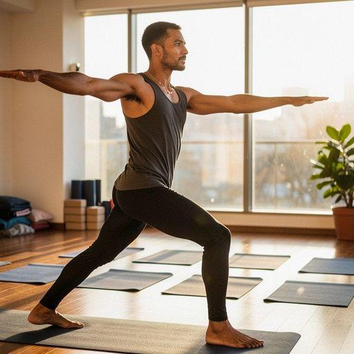 Una atleta realizando una postura de yoga avanzada, centrada en la respiración y la resistencia.